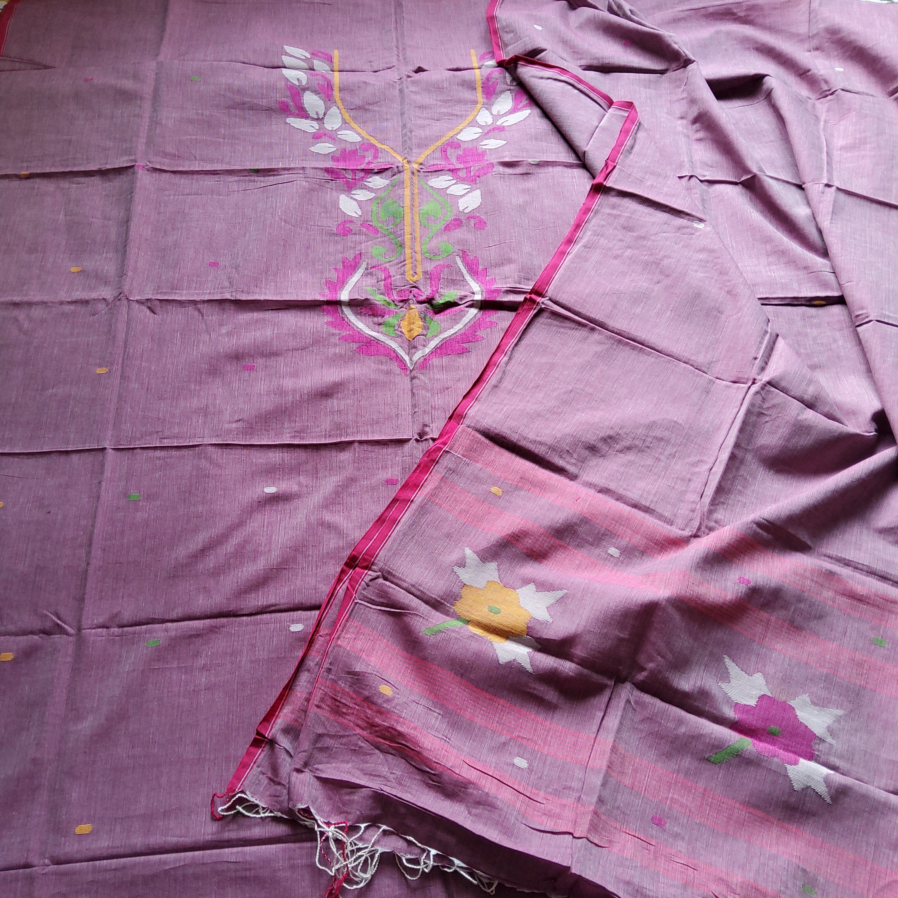 Handloom Cotton Banarasi Jamdani Ektara Suit Fabric Set – Khinkhwab